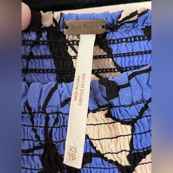 Free People Louise Floral Off The Shoulder Smocked Bodice Mini Dress XS Blue - Picture 6 of 10